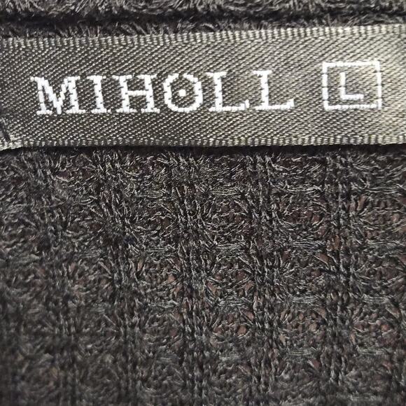 Miholl LARGE BLACK Waffle Knit Pullover V-Neck Statement Sleeve Boho Crochet - Picture 8 of 10